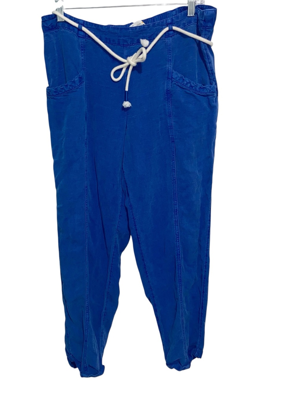 C&C California Pants Womens Large Linen Blend Rope Belt Pockets Coastal Beach